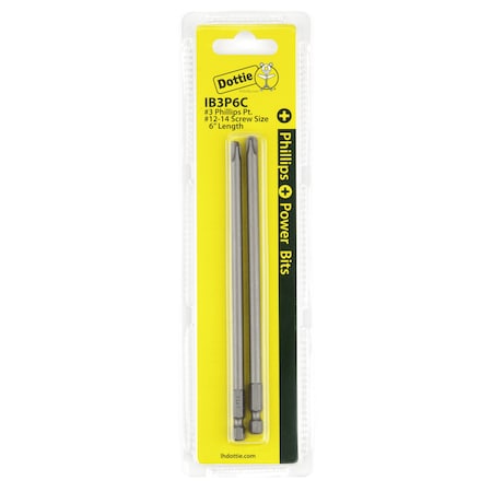 L.H. Dottie #3 X 6'' Phillips Power Bit (Carded)